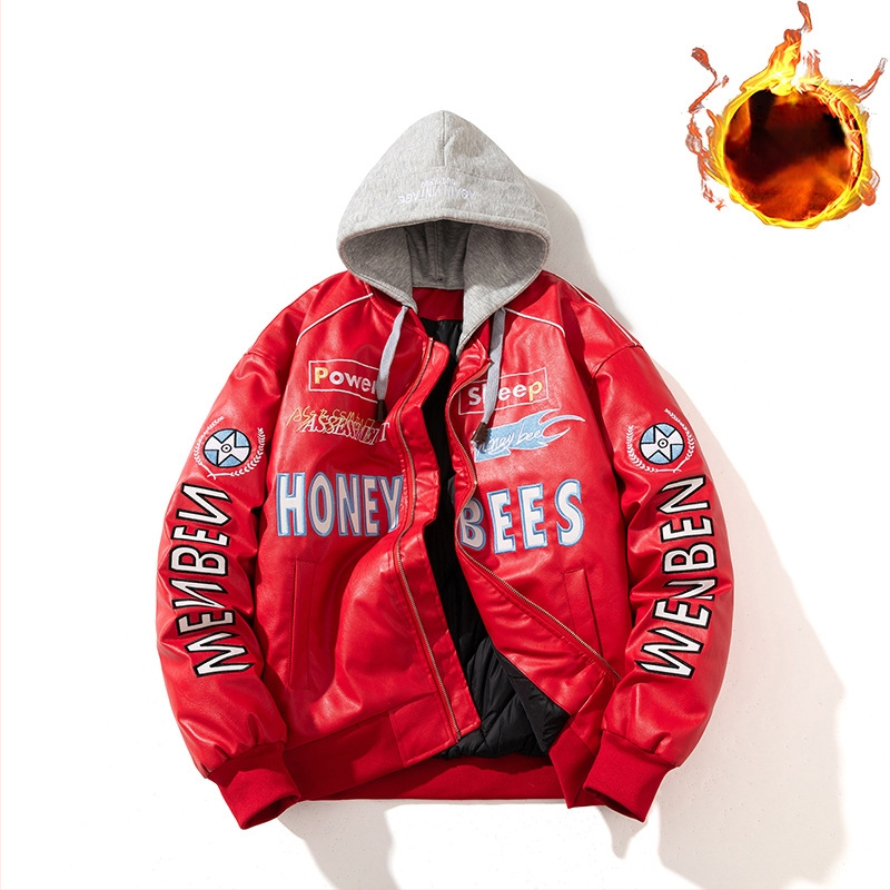 Férfi PU bőr motoros dzseki - pamut bélés, álló gallér, cipzár, normál hosszúság (PU bőr; pamut bélés; álló gallér; cipzár; normál hossz)