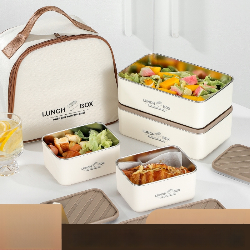 304 rozsdamentes acélból készült, szigetelt négyszögletes ebédes doboz, szivárgásmentes, friss ételeket megőriz, mikróbarát, nordic stílus