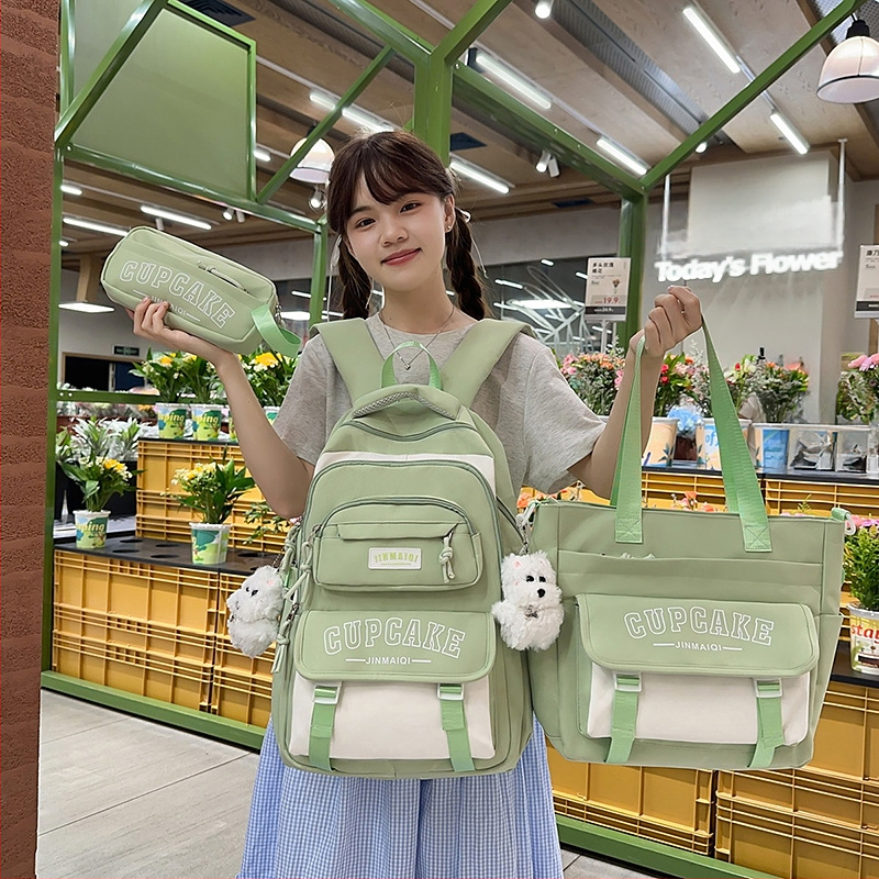 Ghiozdan școlar pentru fete, stil coreean, ușor și cu capacitate mare; material canvas, design respirabil, bretele cu pernă de aer, căptușeală din poliester, model vară 2025.