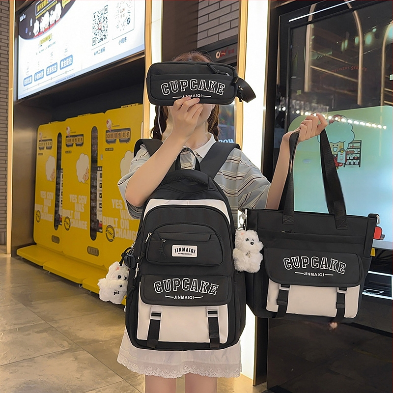 Ghiozdan școlar pentru fete, stil coreean, ușor și cu capacitate mare; material canvas, design respirabil, bretele cu pernă de aer, căptușeală din poliester, model vară 2025.