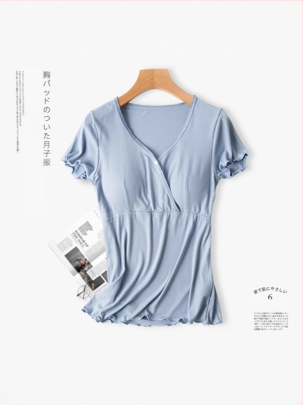 Σετ πιτζάμες εγκύου με θηλασμό, κοντό μανίκι, V-λαιμόκοψη, άνοιγμα για θηλασμό, 90–95% ινών επαναγεννημένης κυτταρίνης, καλοκαιρινό στυλ