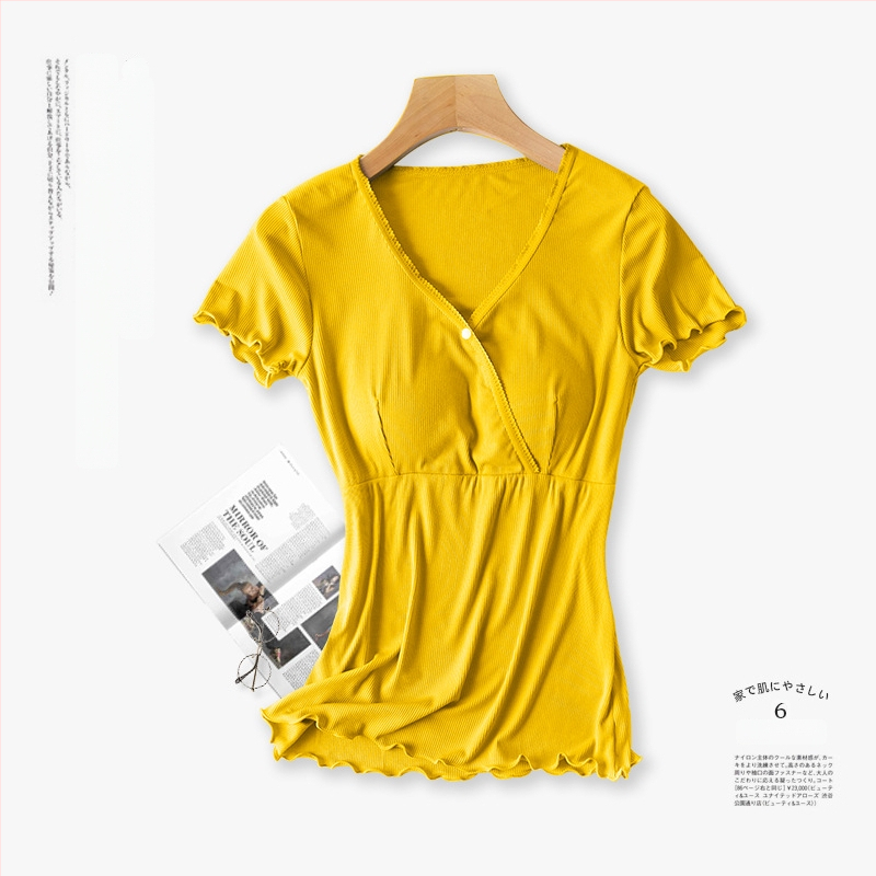 Σετ πιτζάμες εγκύου με θηλασμό, κοντό μανίκι, V-λαιμόκοψη, άνοιγμα για θηλασμό, 90–95% ινών επαναγεννημένης κυτταρίνης, καλοκαιρινό στυλ