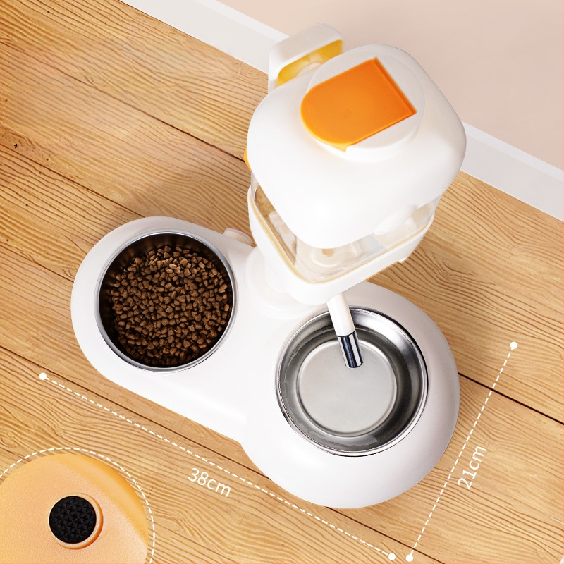 Автоматично поене за домашни любимци с двойна купа от неръждаема стомана, удароустойчива конструкция, регулируемо хранене