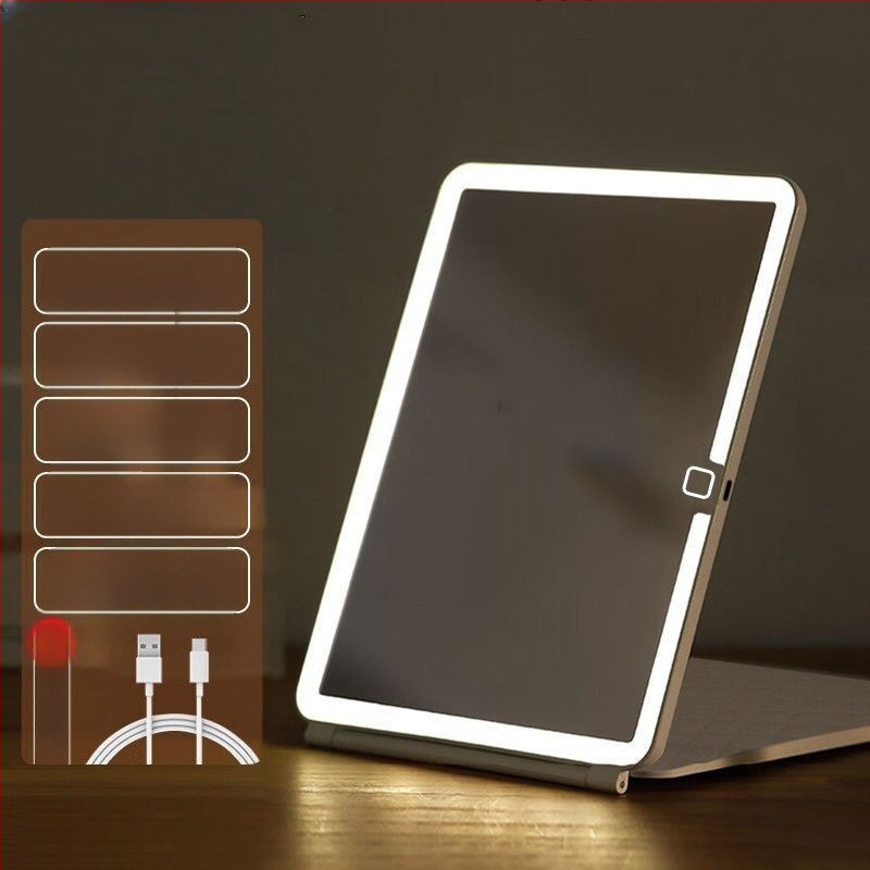 Καλλυντικό καθρέπτης με φωτισμό, φορητός και αναδιπλούμενος, πλαίσιο ABS, ανακλαστική επιφάνεια