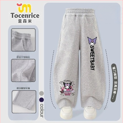 Κοριτσίστικα παντελόνια από κορντουρούι με γούνα κουνελιού, θεμα My Melody & Kuromi, κορεατικό στυλ, Άνοιξη 2025 – ηλικίες 3–8.