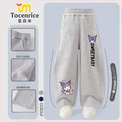 Κοριτσίστικα παντελόνια από κορντουρούι με γούνα κουνελιού, θεμα My Melody & Kuromi, κορεατικό στυλ, Άνοιξη 2025 – ηλικίες 3–8.