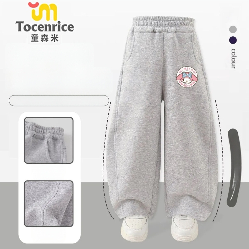 Κοριτσίστικα παντελόνια από κορντουρούι με γούνα κουνελιού, θεμα My Melody & Kuromi, κορεατικό στυλ, Άνοιξη 2025 – ηλικίες 3–8.