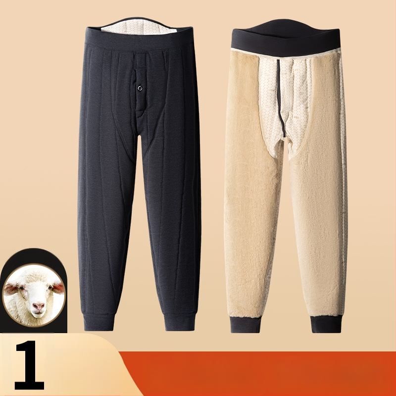 Pantaloni termici unisex din lână 100% cu căptușeală de catifea, trei straturi, talie înaltă, cu protecție pentru genunchi și talie