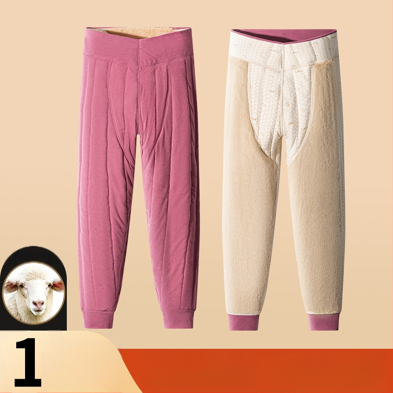 Pantaloni termici unisex din lână 100% cu căptușeală de catifea, trei straturi, talie înaltă, cu protecție pentru genunchi și talie