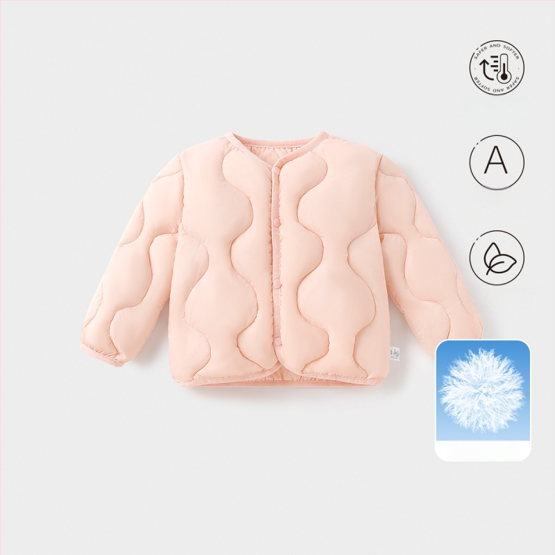 Gyerekeknek szóló pehelydzseki, uniszex, 81-85% fehér kacsa pehely, rövid fazon, laza illeszkedés, poliészter külső és bélés