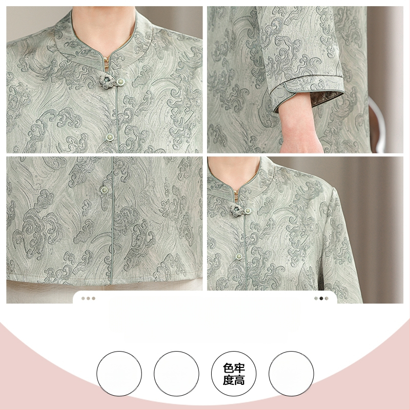 Πουκάμισο και ζακέτα για ηλικιωμένες γυναίκες, κινεζικού στυλ, λογοτεχνικό ρετρό, περιεκτικότητα υφάσματος 30–50%, χωρίς γιακά