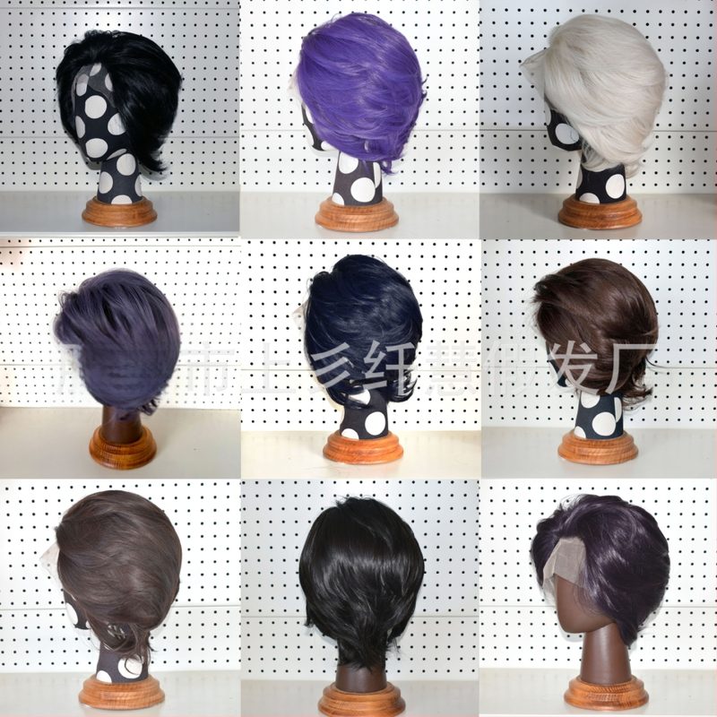 Cosplay paróka csipés elülsővel, rövid haj, hőálló szálak, kézzel szőtt elülső rész