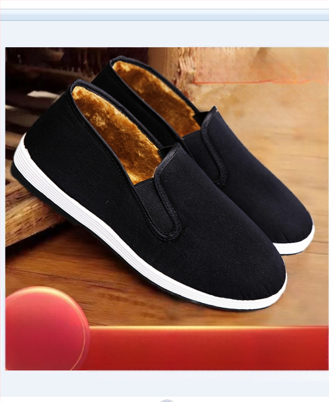 Παντόφλες από ύφασμα σε στυλ Παλιού Πεκίνου, με επένδυση φλίς, χειμερινά ζεστά παπούτσια για άνδρες, σόλα καουτσούκ, αντιολισθητικά