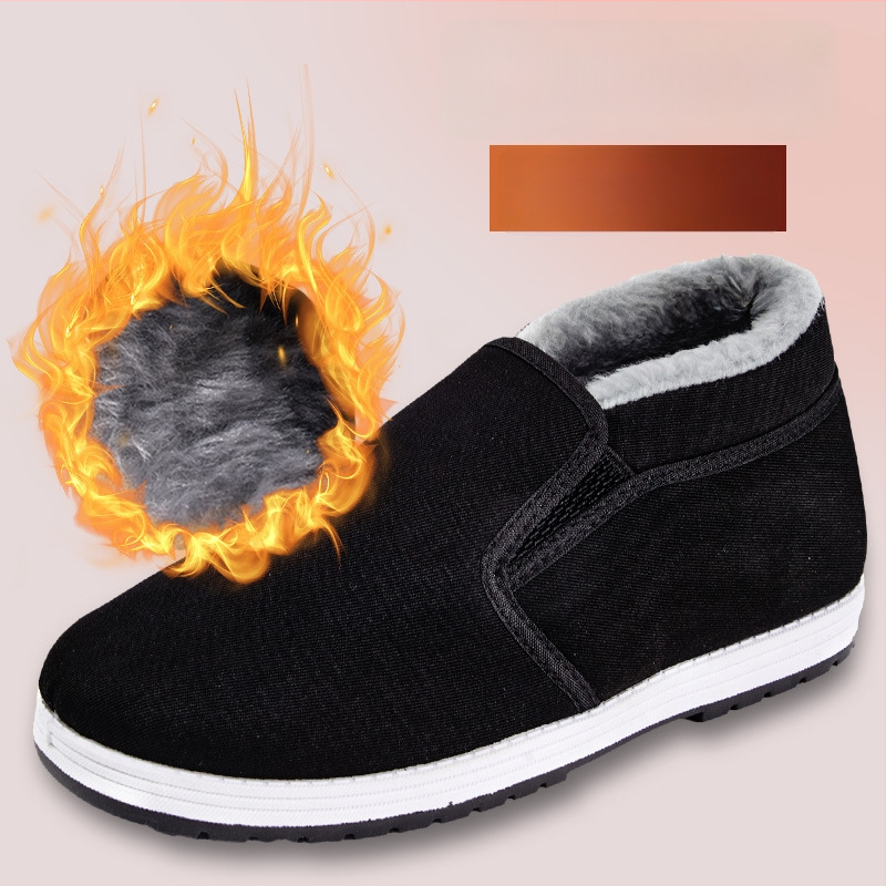 Παντόφλες από ύφασμα σε στυλ Παλιού Πεκίνου, με επένδυση φλίς, χειμερινά ζεστά παπούτσια για άνδρες, σόλα καουτσούκ, αντιολισθητικά
