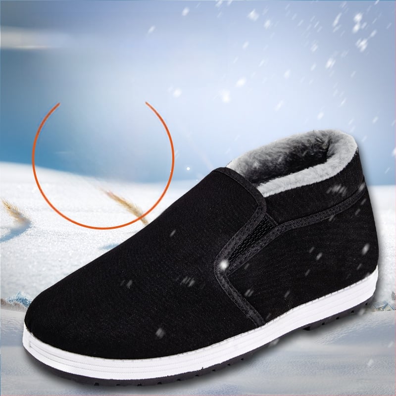 Παντόφλες από ύφασμα σε στυλ Παλιού Πεκίνου, με επένδυση φλίς, χειμερινά ζεστά παπούτσια για άνδρες, σόλα καουτσούκ, αντιολισθητικά