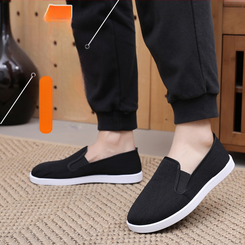 Παντόφλες από ύφασμα σε στυλ Παλιού Πεκίνου, με επένδυση φλίς, χειμερινά ζεστά παπούτσια για άνδρες, σόλα καουτσούκ, αντιολισθητικά