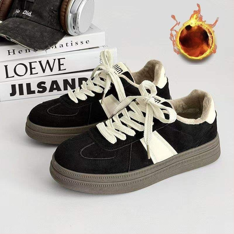 Casual χειμερινά παπούτσια για γυναίκες – με στρογγυλή μύτη, άνω μέρος από βαμβάκι, επένδυση από γούνινο κουνελιού, σόλα TPR