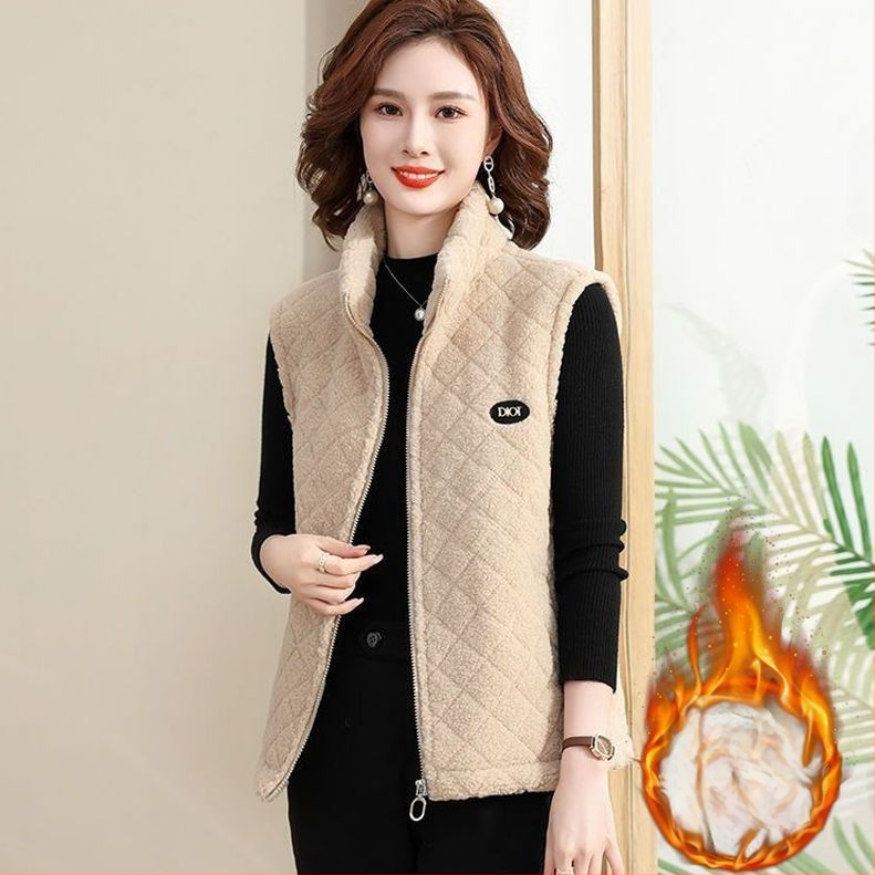 Vest de catifea granulară pentru femei, croială Slim, căptușeală din fleece, guler half-turtleneck, fermoar, poliester 95%+