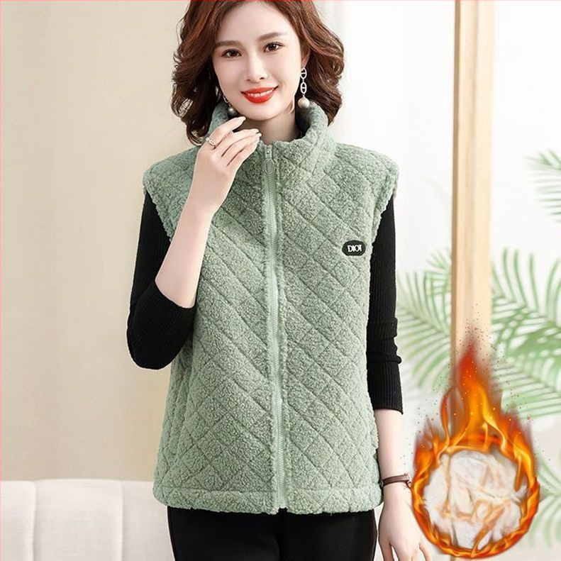 Vest de catifea granulară pentru femei, croială Slim, căptușeală din fleece, guler half-turtleneck, fermoar, poliester 95%+