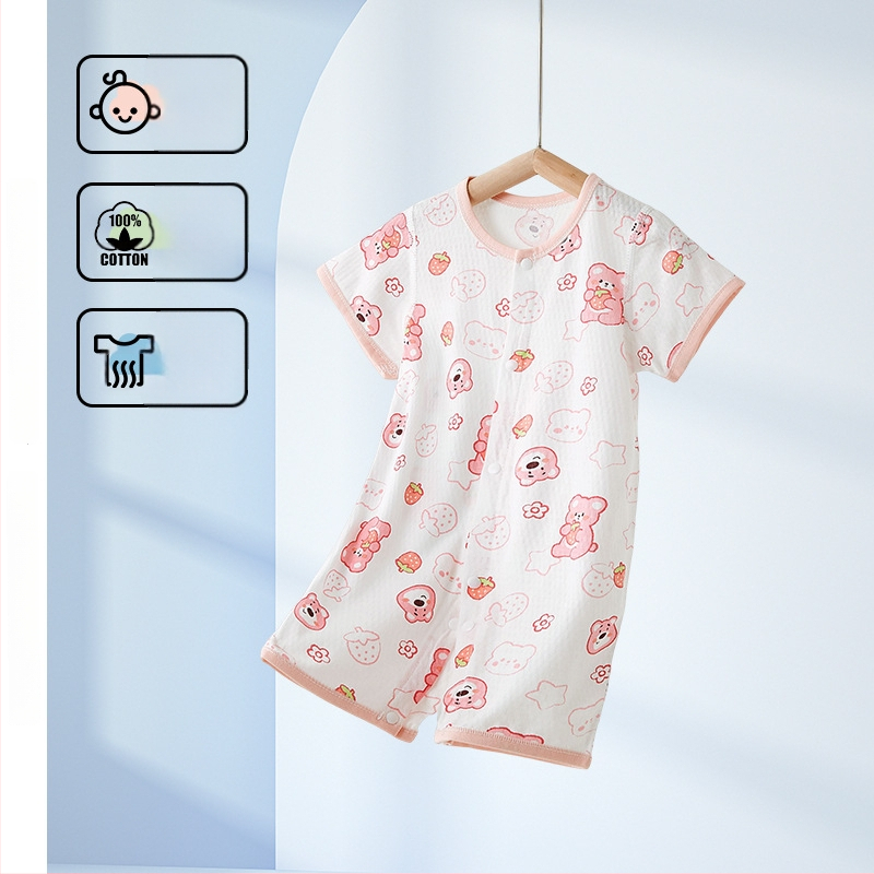 Βρεφικό φορμάκι με κοντά μανίκια από 100% βαμβάκι, ανάλαφρο καλοκαιρινό ύφασμα, μπροστινό κλείσιμο με ένα κουμπί