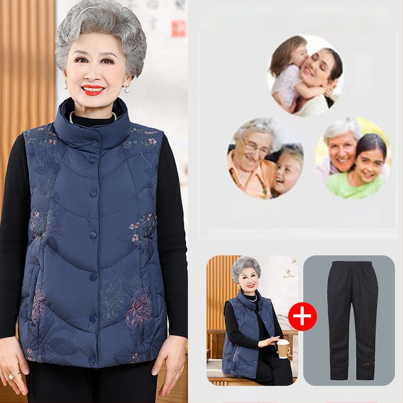 Elegáns idős nőknek szánt meleg tollmellény őszi-téli szezonra, fő anyag: regenerált cellulóz rost (>95%), japán-koreai lazító stílus, kiadás: 2025 ősz