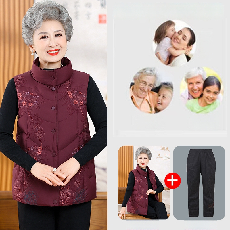 Elegáns idős nőknek szánt meleg tollmellény őszi-téli szezonra, fő anyag: regenerált cellulóz rost (>95%), japán-koreai lazító stílus, kiadás: 2025 ősz