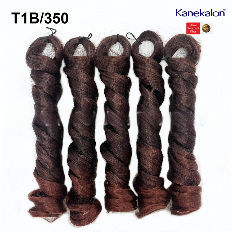 Perucă cu 5x bucle franțuzești, lungime medie-lungă, 240 g Kanekalon, stil natural