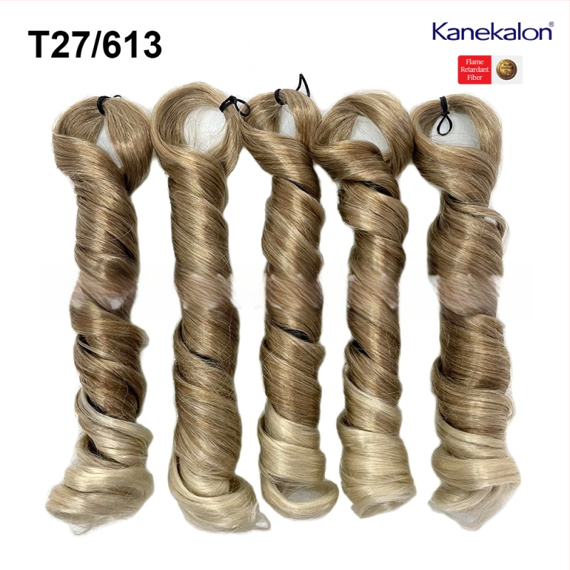 Perucă cu 5x bucle franțuzești, lungime medie-lungă, 240 g Kanekalon, stil natural