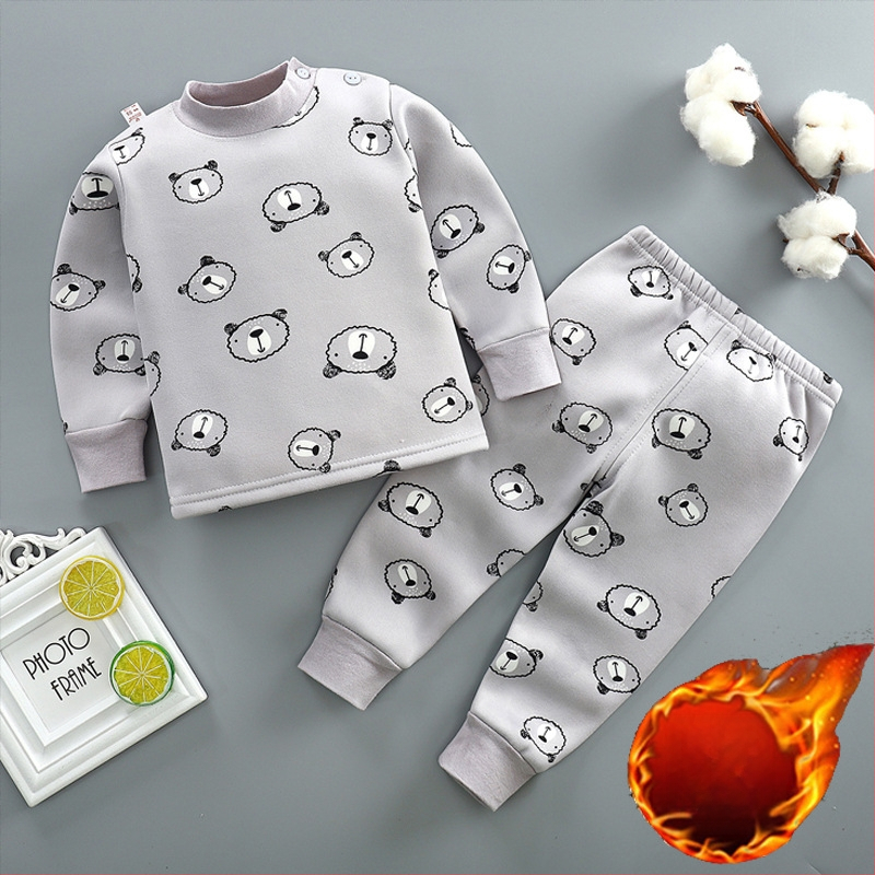 Unisex θερμικά πυτζάμες μωρού, με επένδυση fleece, δύο τεμάχια, για ηλικία 1–3 ετών, ύφασμα Milk Silk