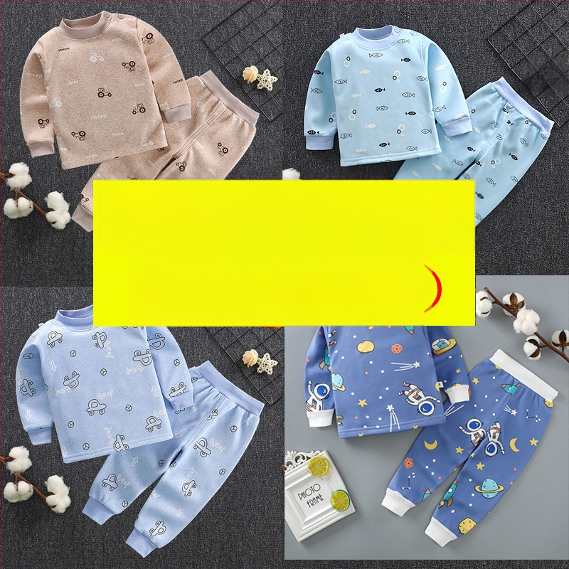 Unisex θερμικά πυτζάμες μωρού, με επένδυση fleece, δύο τεμάχια, για ηλικία 1–3 ετών, ύφασμα Milk Silk