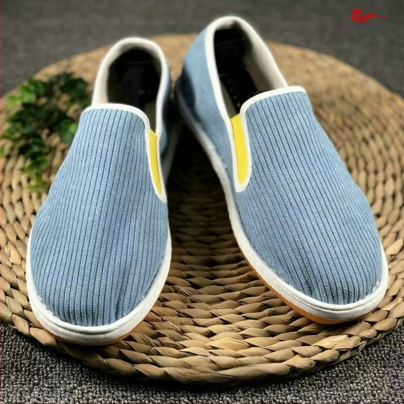 Ανδρικά Slip-On παπούτσια από ύφασμα, επάνω μέρος από corduroy, στρογγυλή μύτη, διαπνέοντα και αντιμικροβιακά, σόλα από τένοντα βοδιού