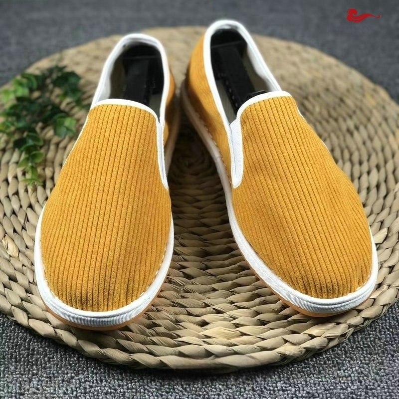 Ανδρικά Slip-On παπούτσια από ύφασμα, επάνω μέρος από corduroy, στρογγυλή μύτη, διαπνέοντα και αντιμικροβιακά, σόλα από τένοντα βοδιού
