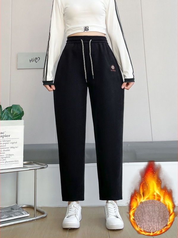 Casual nohavice s vysokým pásom, rovný strih, fleece podšívka, voľný strih, zima 2025