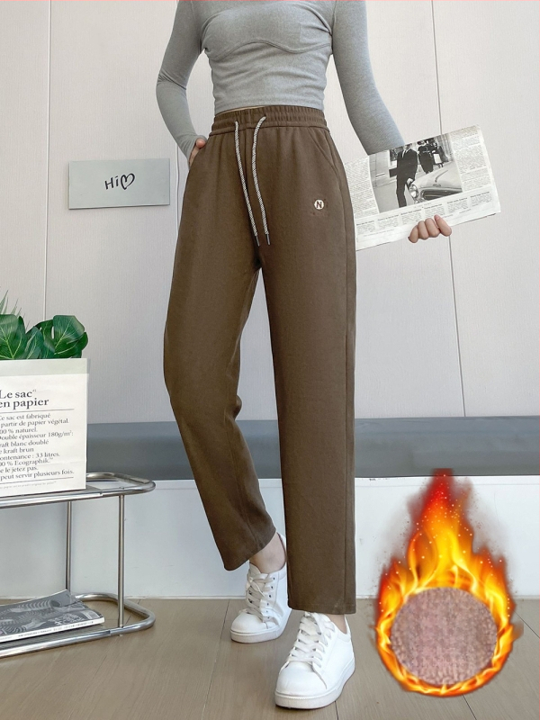 Casual nohavice s vysokým pásom, rovný strih, fleece podšívka, voľný strih, zima 2025