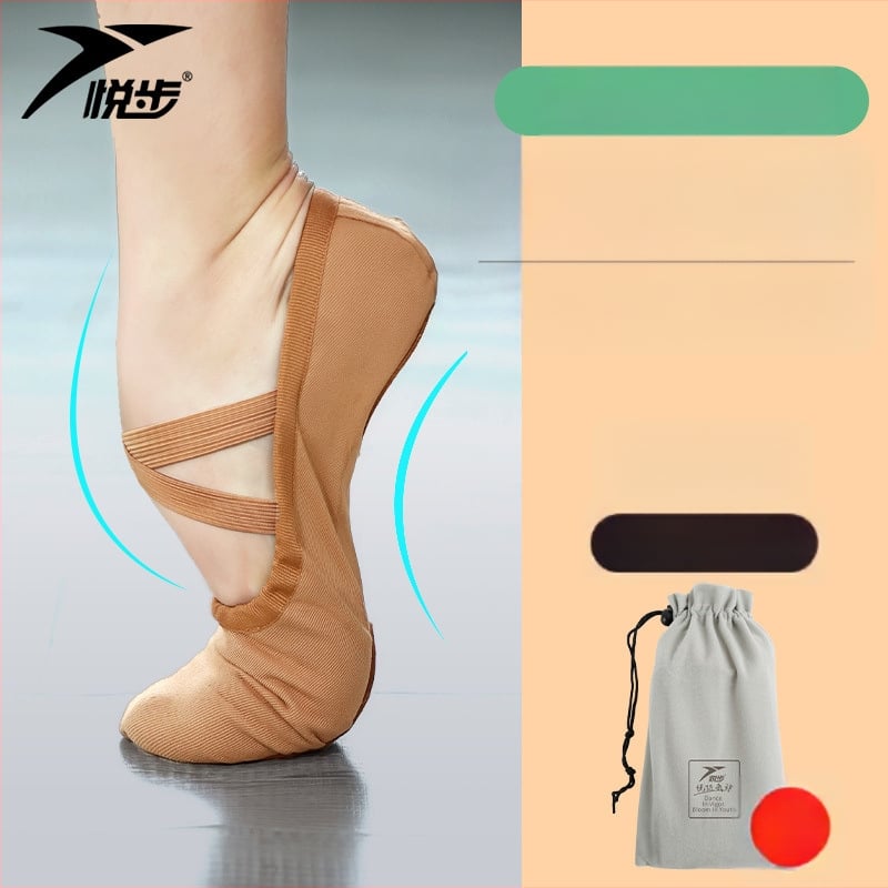 Plesne cipele za žene i djevojčice, mekana potplata, klasični balet, platneni gornji dio, kožna potplata, vezanje