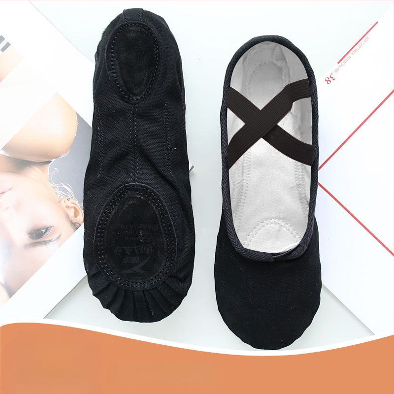 Plesne cipele za žene i djevojčice, mekana potplata, klasični balet, platneni gornji dio, kožna potplata, vezanje