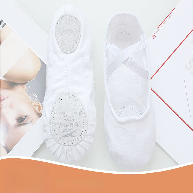 Plesne cipele za žene i djevojčice, mekana potplata, klasični balet, platneni gornji dio, kožna potplata, vezanje