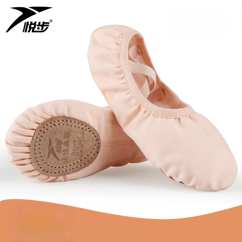 Plesne cipele za žene i djevojčice, mekana potplata, klasični balet, platneni gornji dio, kožna potplata, vezanje