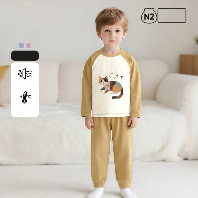 Παιδικό σετ πυτζάμαλες από βαμβάκι με μοτίβο καρτούν, για αγόρια και κορίτσια 3–8 ετών, με στρογγυλό λαιμό, Άνοιξη και Φθινόπωρο