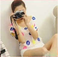 Dámska šifónová blúzka s potlačou, voľný strih, bat rukáv, okrúhly výstrih, letný top, dĺžka 50–65 cm