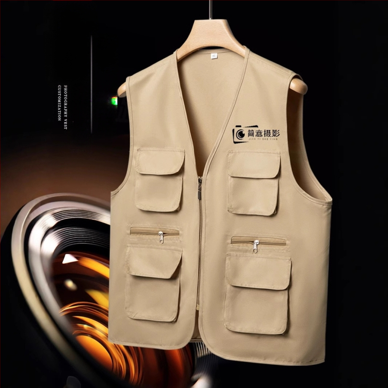 Γιλέκας φωτογράφισης με λογότυπο, γιλέκο εργασίας με πολλές τσέπες, φερμουάρ, πολυεστέρας, άνετη εφαρμογή