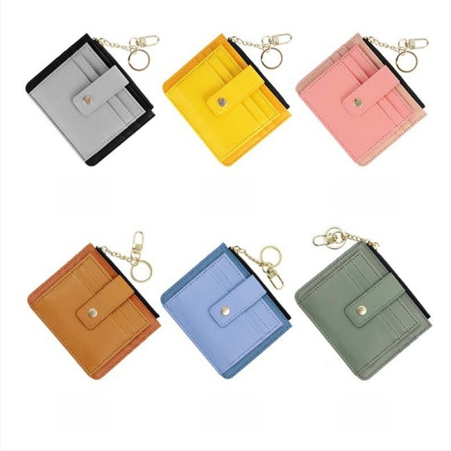 Portofel dama din piele PU, cu fermoar, mai multe spații pentru carduri, model monocrom, stil proaspăt și drăguț