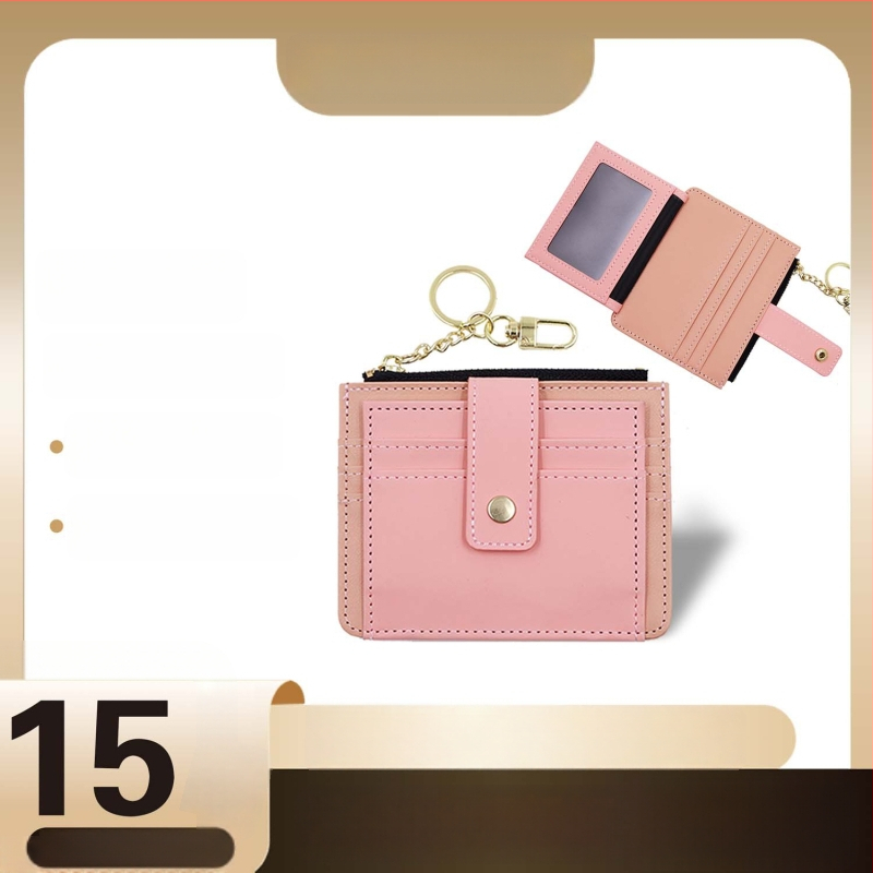 Portofel dama din piele PU, cu fermoar, mai multe spații pentru carduri, model monocrom, stil proaspăt și drăguț