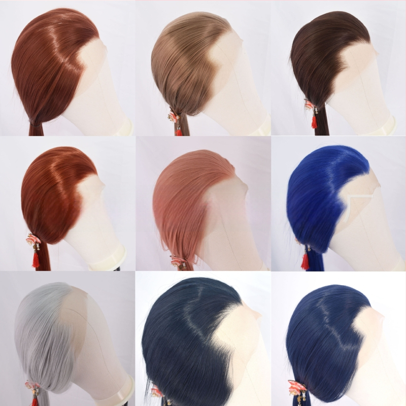 COS paróka férfiaknak, ősi kosztümhöz, hosszú egyenes haj, elülső csipke, elöl kézzel kötött kivitel