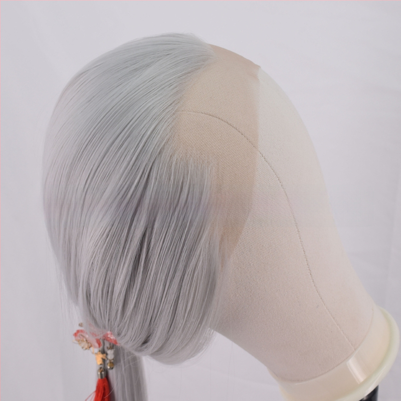 COS paróka férfiaknak, ősi kosztümhöz, hosszú egyenes haj, elülső csipke, elöl kézzel kötött kivitel