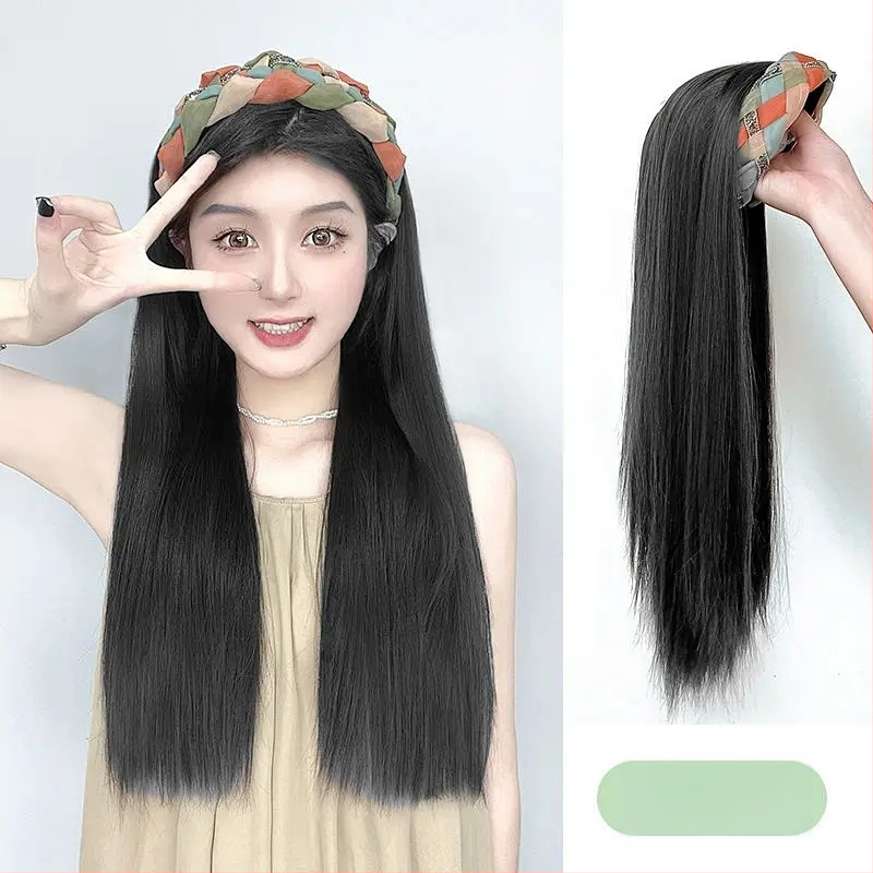 Fejpántos paróka, hosszú egyenes haj, magas koronázat, egy darabból álló félfejfedés, állítható frufni (egyenes vagy ferde), AT358 AT381 modellek, hőálló szál, természetes megjelenés