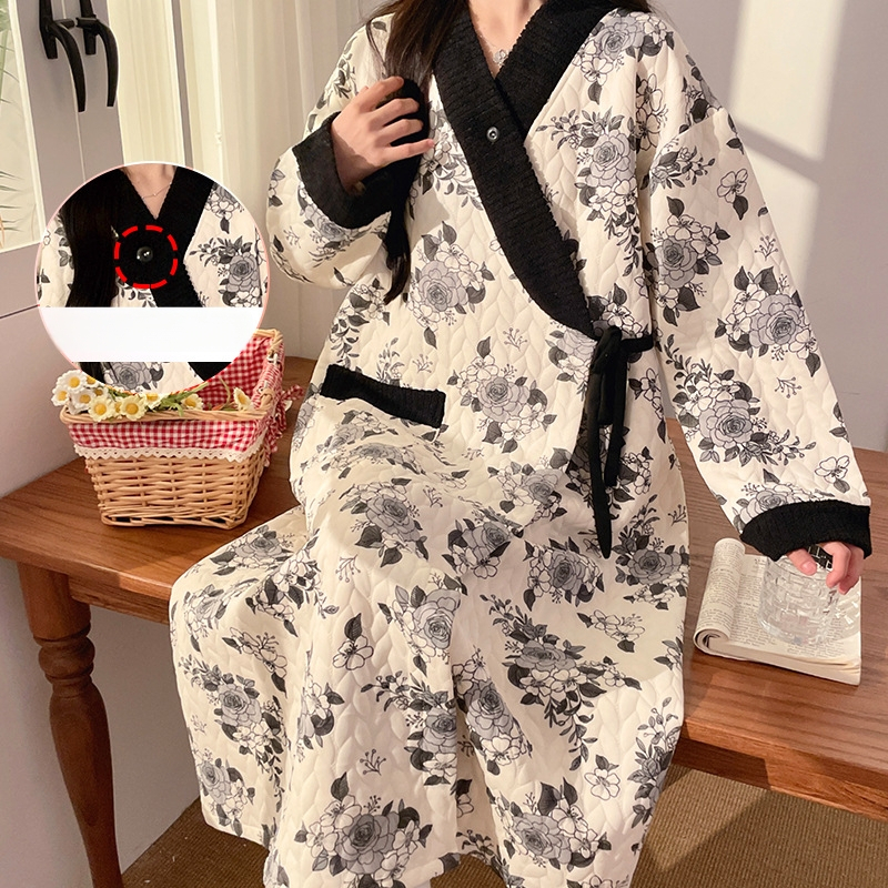 Ρούχο θηλασμού μετά τον τοκετό από ανάλαφρο βαμβάκι, μακριά μανίκια, άνοιγμα θηλασμού, μακριά φούστα