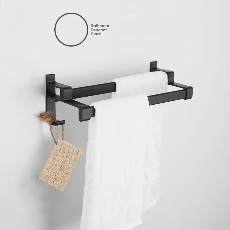 Fürdőszobai törölközőtartó űr-alumíniumból, fekete anodizált felülettel, dupla réteg, teherbírás 10 kg, Emma márka