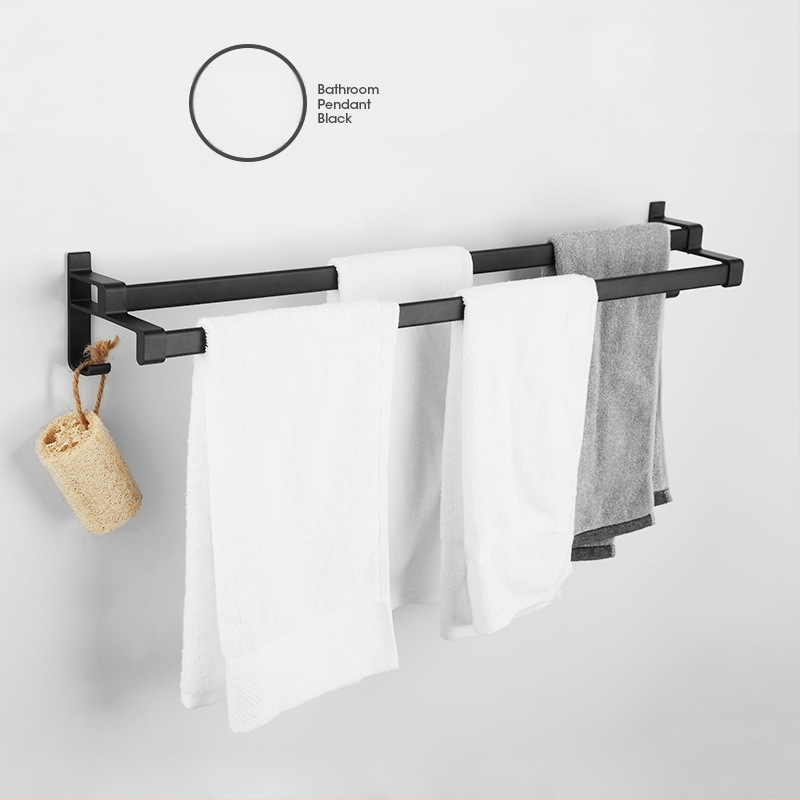 Fürdőszobai törölközőtartó űr-alumíniumból, fekete anodizált felülettel, dupla réteg, teherbírás 10 kg, Emma márka