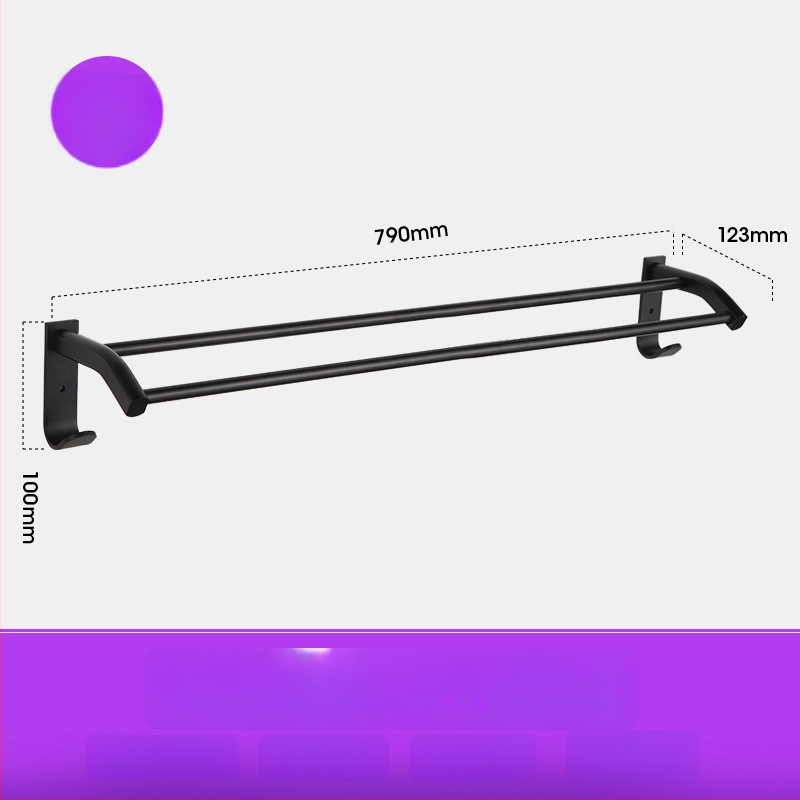 Fürdőszobai törölközőtartó űr-alumíniumból, fekete anodizált felülettel, dupla réteg, teherbírás 10 kg, Emma márka